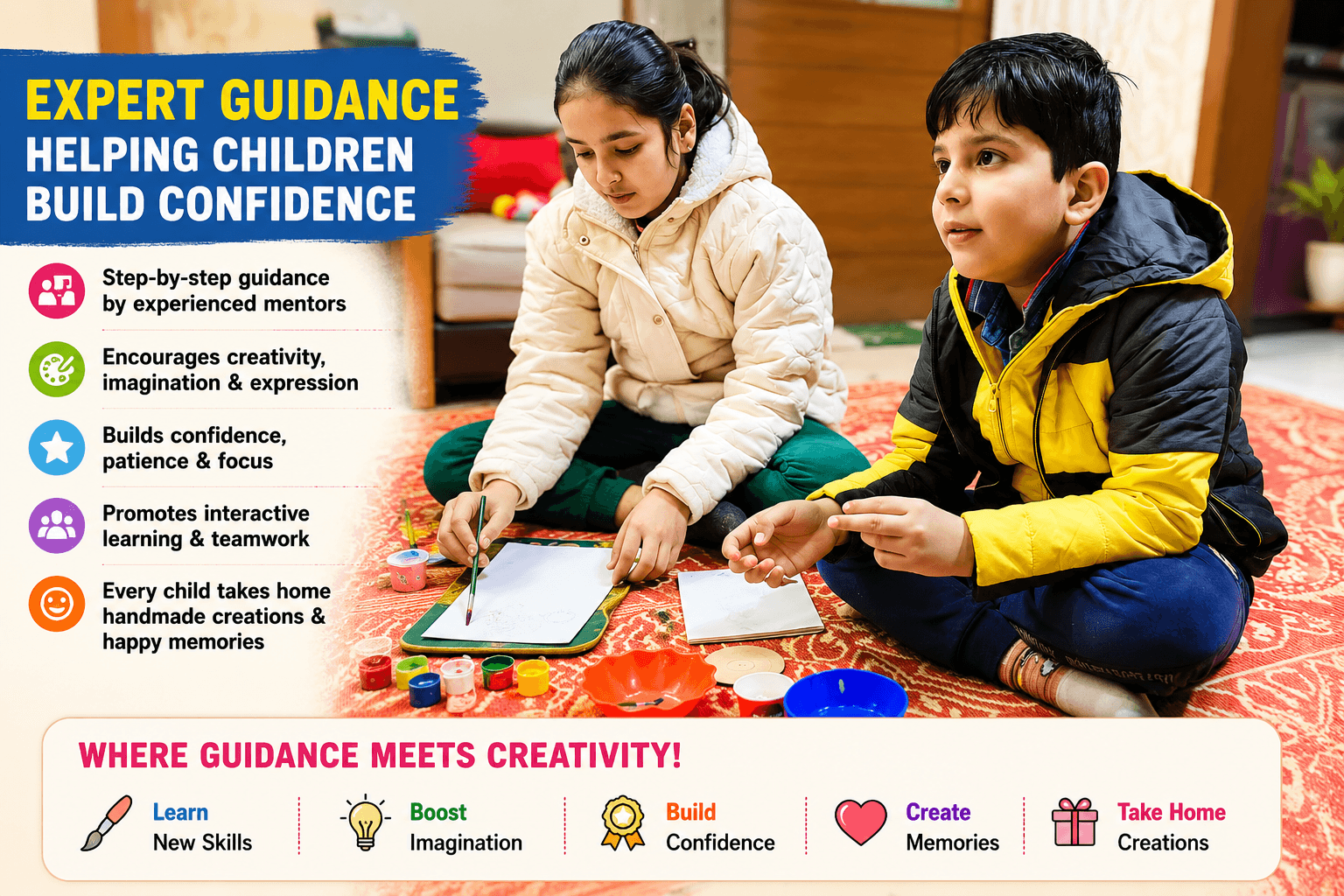 Expert instructors guiding children during summer camp in Mathura