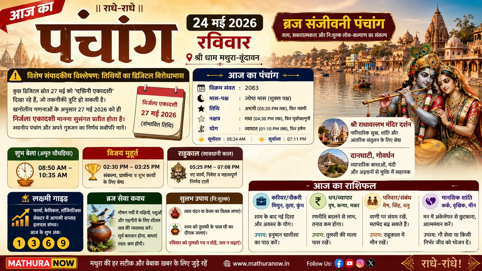 Today Panchang 24 May 2026: Aaj Ka Rashifal, Nirjala Ekadashi Update & Braj Panchang 1 Today Panchang 24 May 2026: Aaj Ka Rashifal, Nirjala Ekadashi Update & Braj Panchang