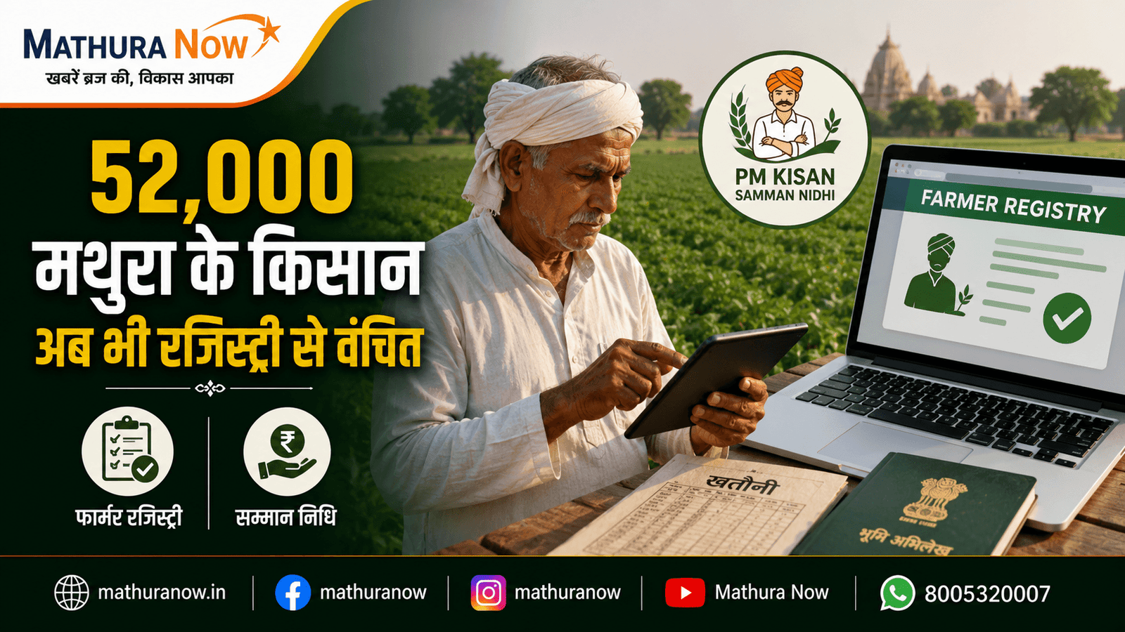 52,000 Mathura Farmers Yet to Complete Farmer Registry