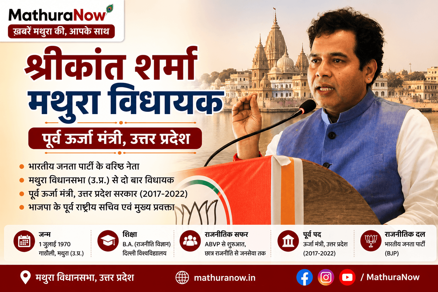 Shrikant Sharma: Mathura MLA and Former Energy Minister Uttar Pradesh Biography