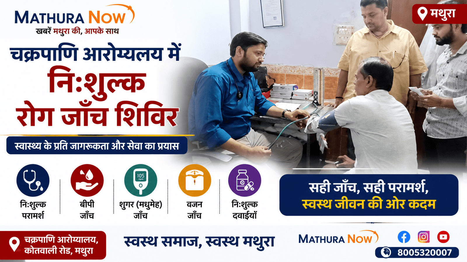 Free Health Screening Camp Organized at Chakrapani Arogyalaya in Mathura