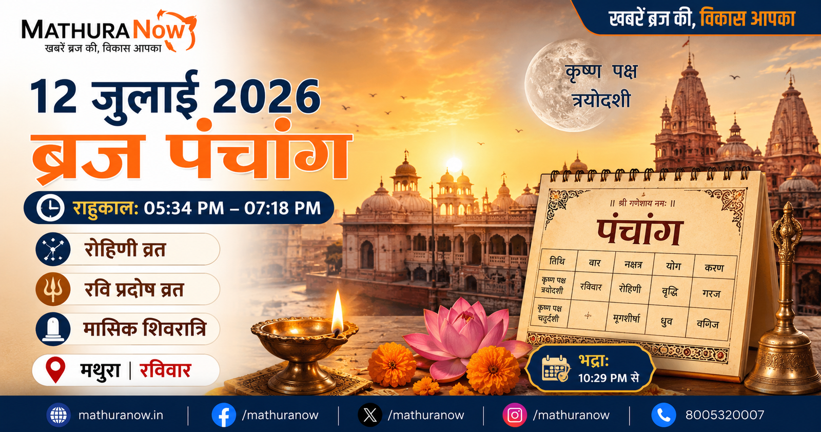 12 July 2026 Braj Panchang with Rahu Kaal Details