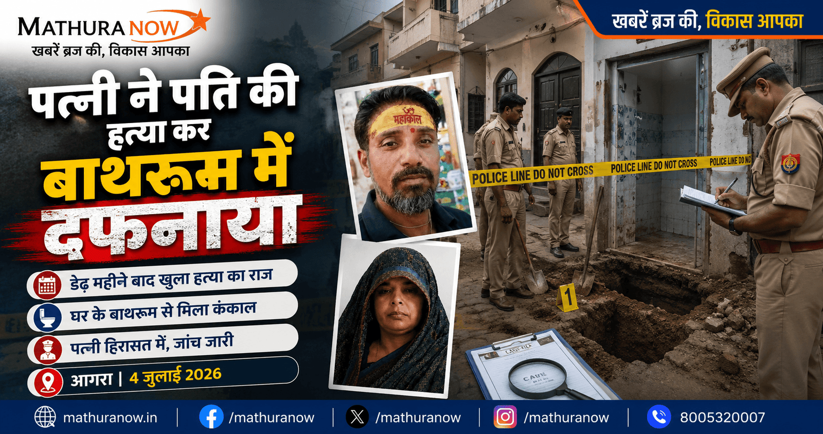 Agra Woman Held After Husband’s Skeleton Found Buried at Home