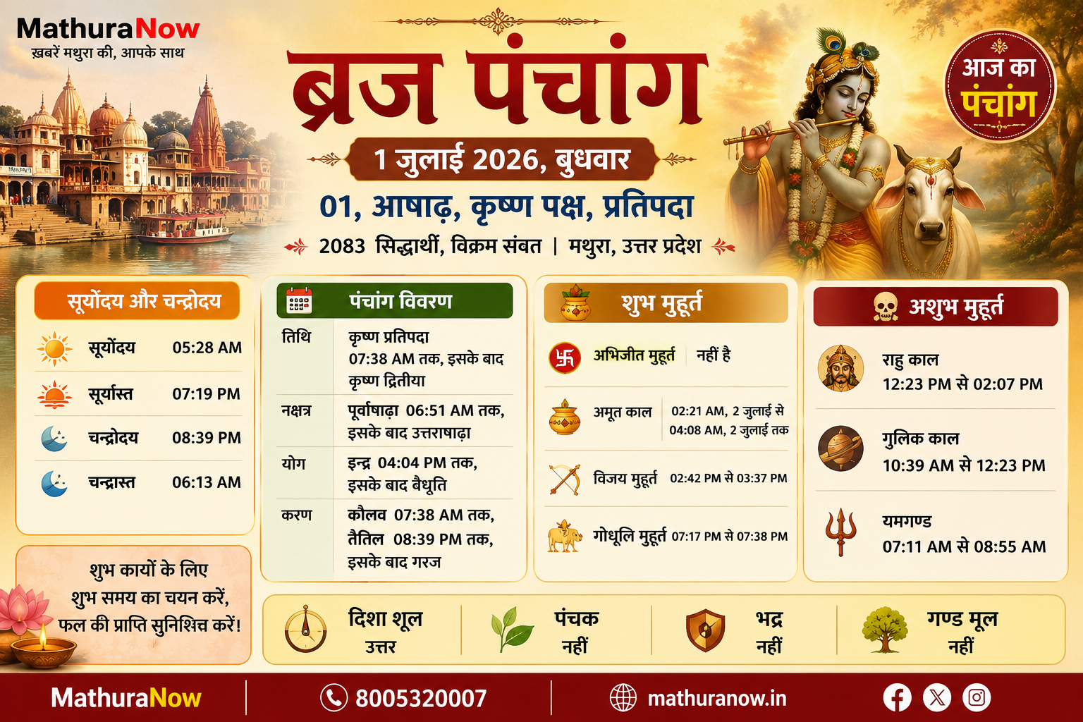 Braj Panchang for July 1, 2026 Pratipada Timings