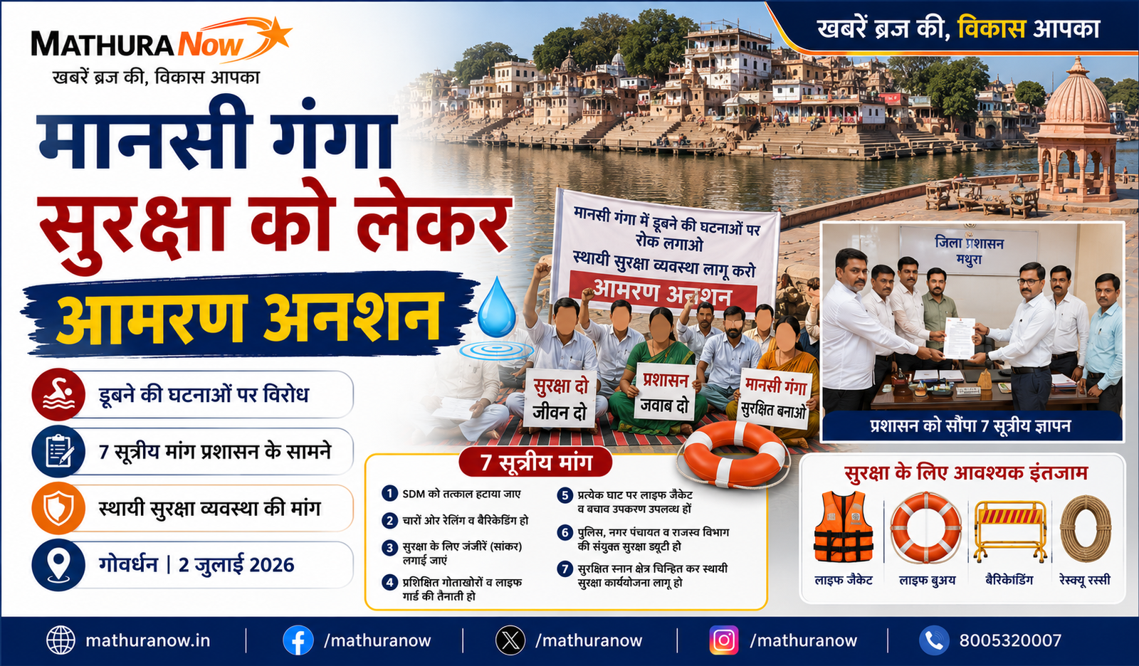Hunger Strike Begins Over Mansi Ganga Safety in Govardhan