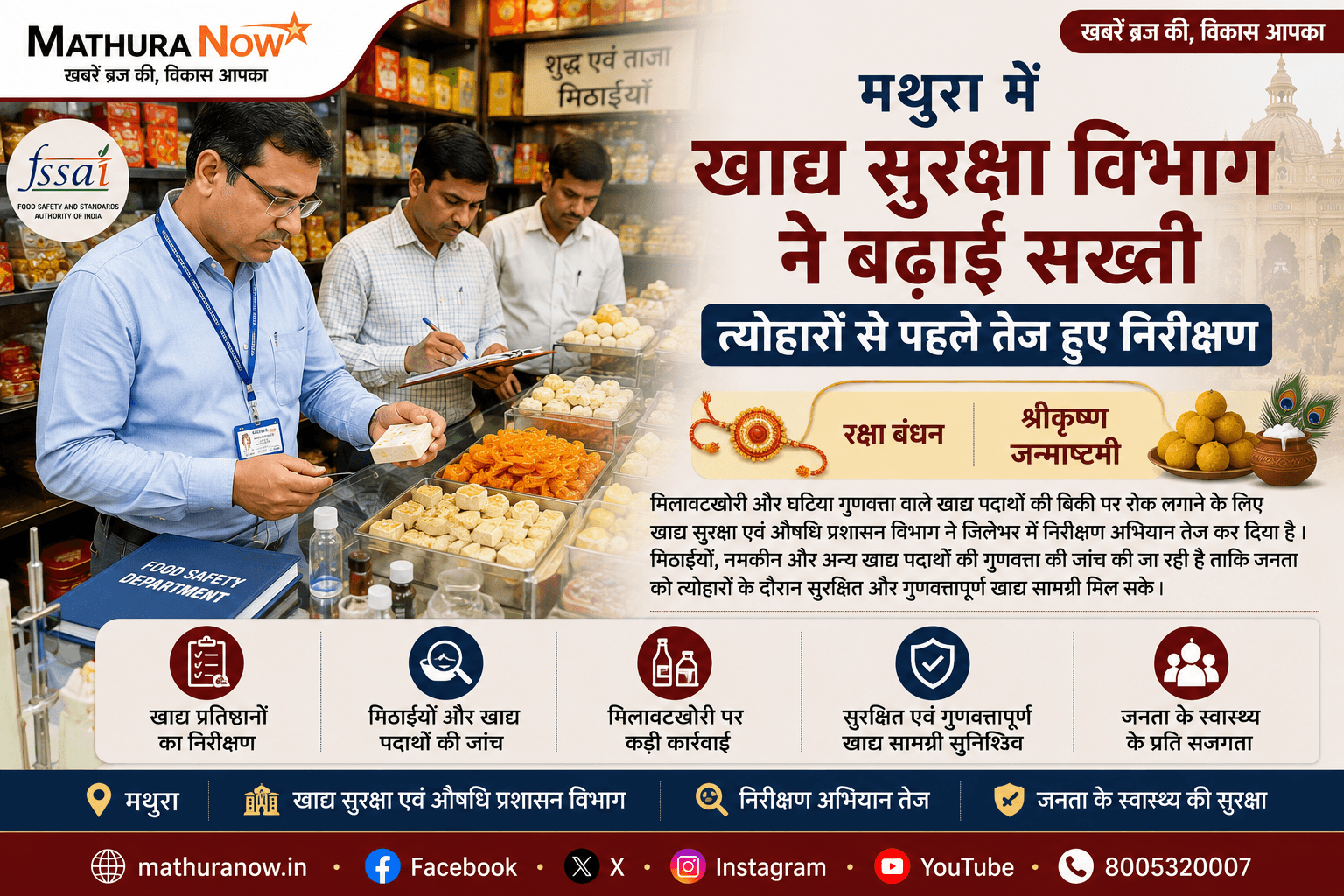 Food Safety Department in Mathura Increases Inspections Ahead of Festivals