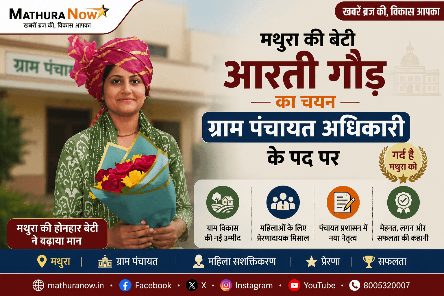 मथुरा स्थानीय आरती गौड़ को ग्राम पंचायत अधिकारी 1 के रूप में चयनित किया गया Mathura Local Aarti Gaur Selected as Gram Panchayat Officer