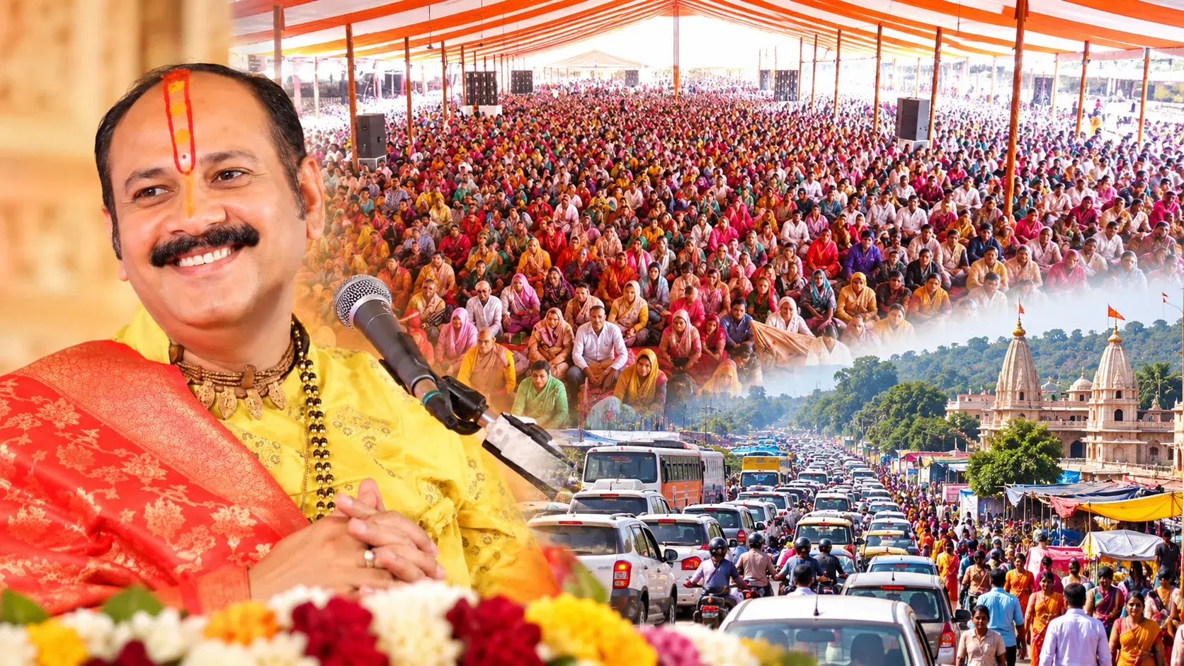Massive Turnout for Shiv Mahapuran Katha Causes Traffic Congestion in Barsana