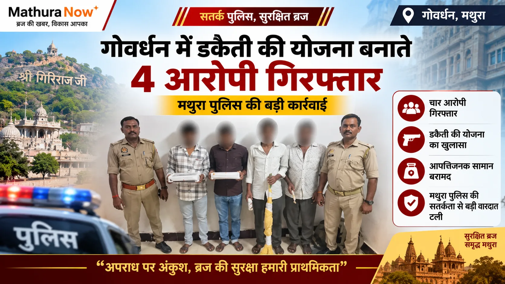 Mathura Police Arrest Four Planning Dacoity in Govardhan