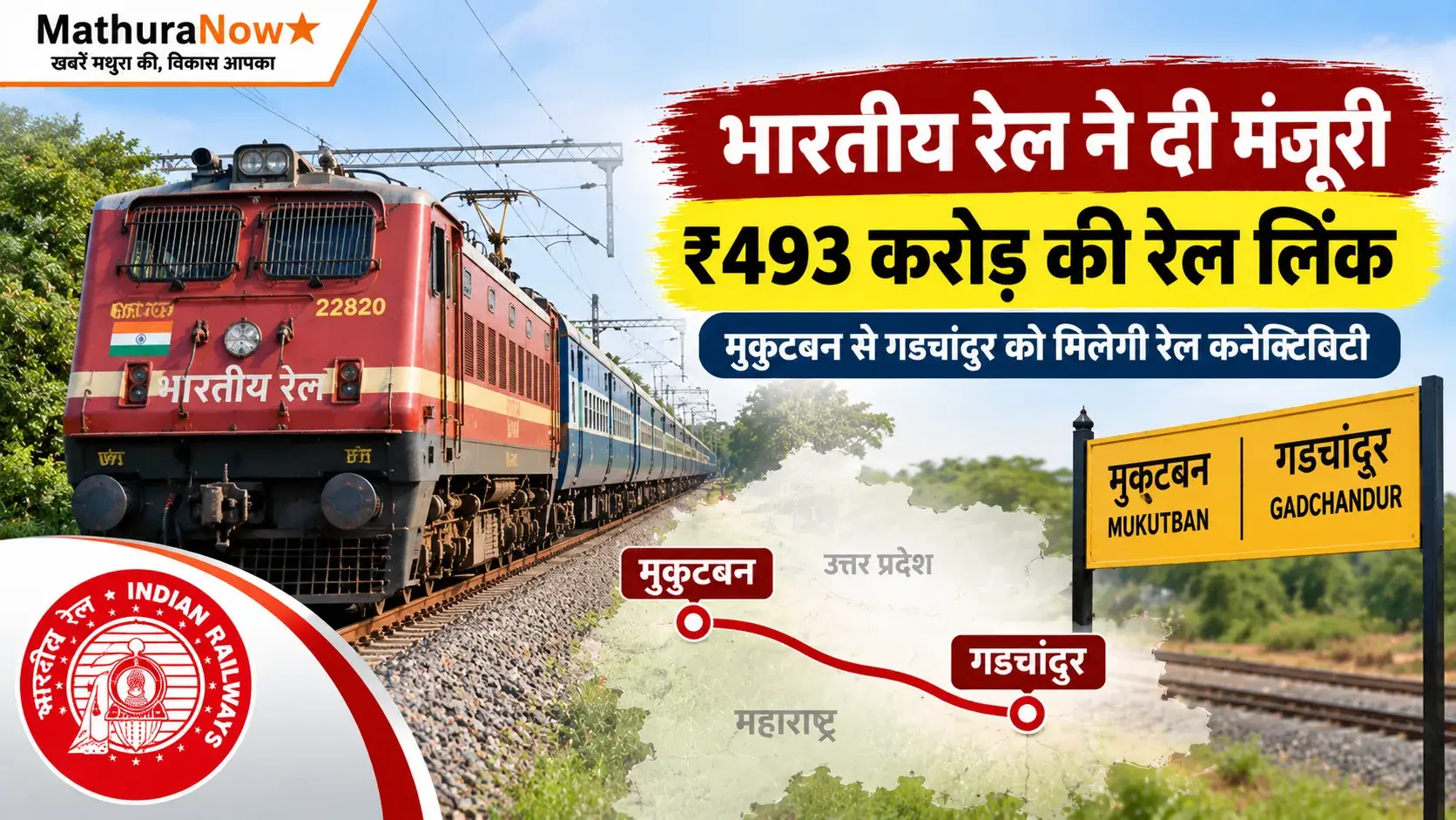 भारतीय रेलवे ने मुकुटबन और गढ़चंदूर को जोड़ने वाले 493 करोड़ रुपये के रेल लिंक को मंजूरी दी। Indian Railways Approves ₹493 Crore Rail Link Connecting Mukutban and Gadchandur